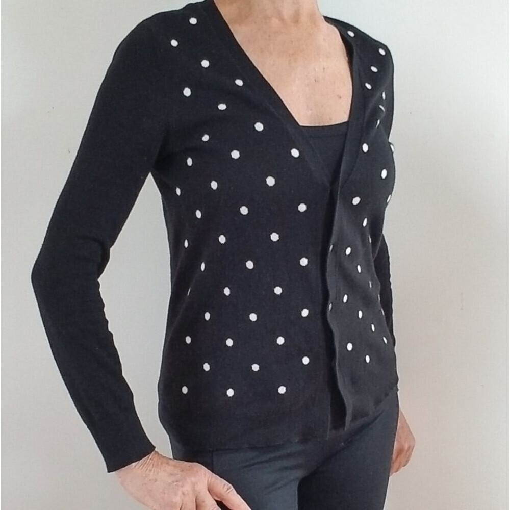 Ann Taylor LOFT black with white Polka Dot Cardiga